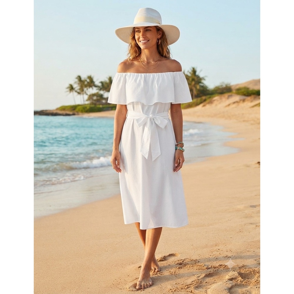 Lane‎ Bryant White Off The Shoulder Ruffle Midi Dress Plus Size 22 NWT